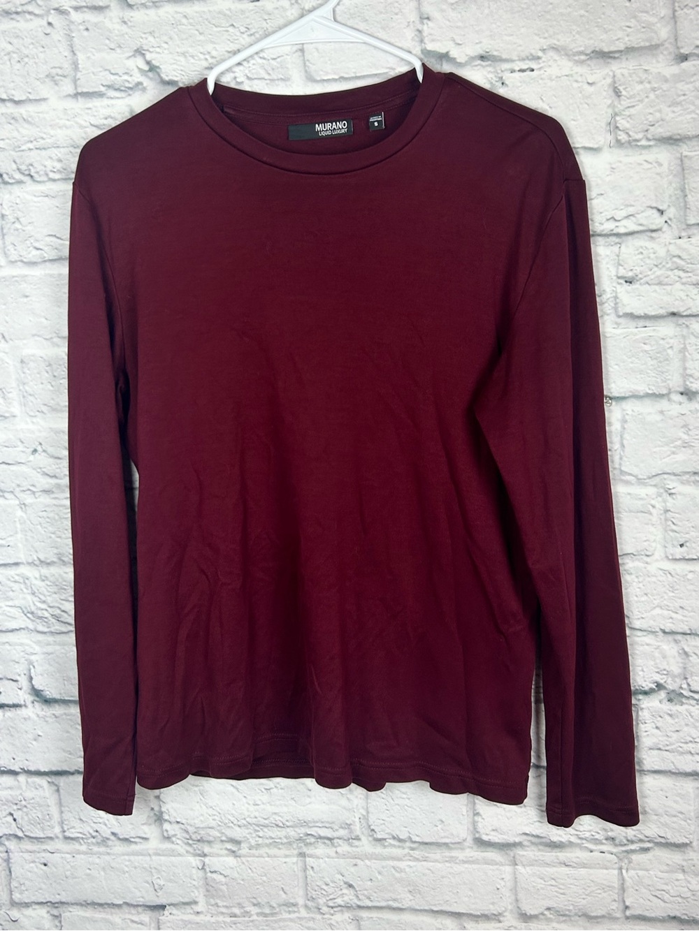 Murano Liquid Luxury Long Sleeve Crew Neck T Shirt Burgundy 100% Cotton S